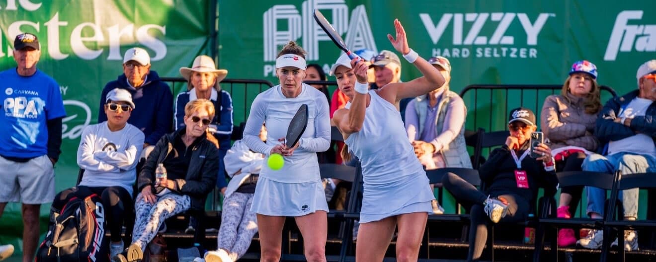 Callie Smith and Lucy Kovalova competing at The Masters on Friday.
