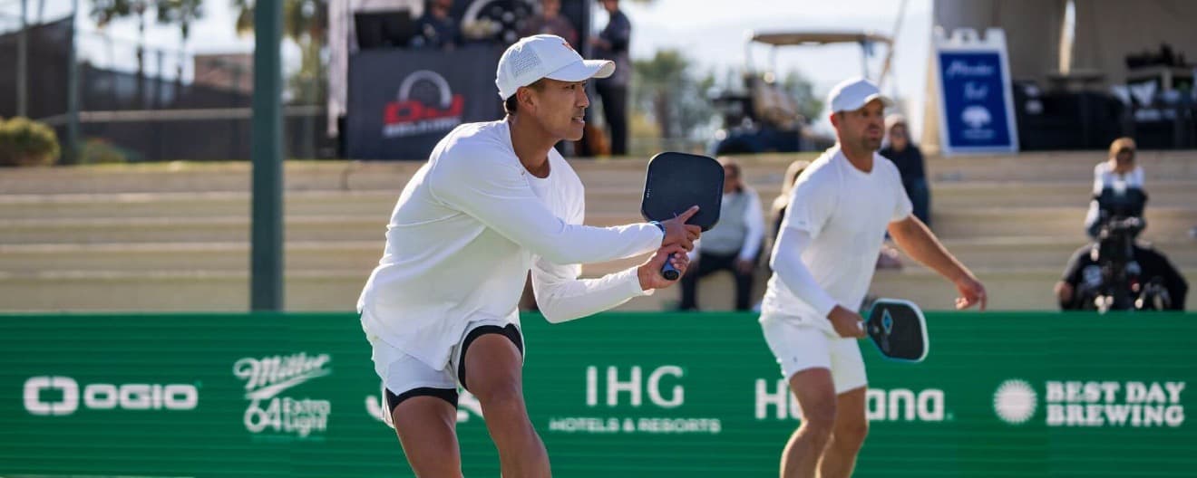 Augie Ge and Craig Johnson playing men's doubles at PPA Masters Tournament
