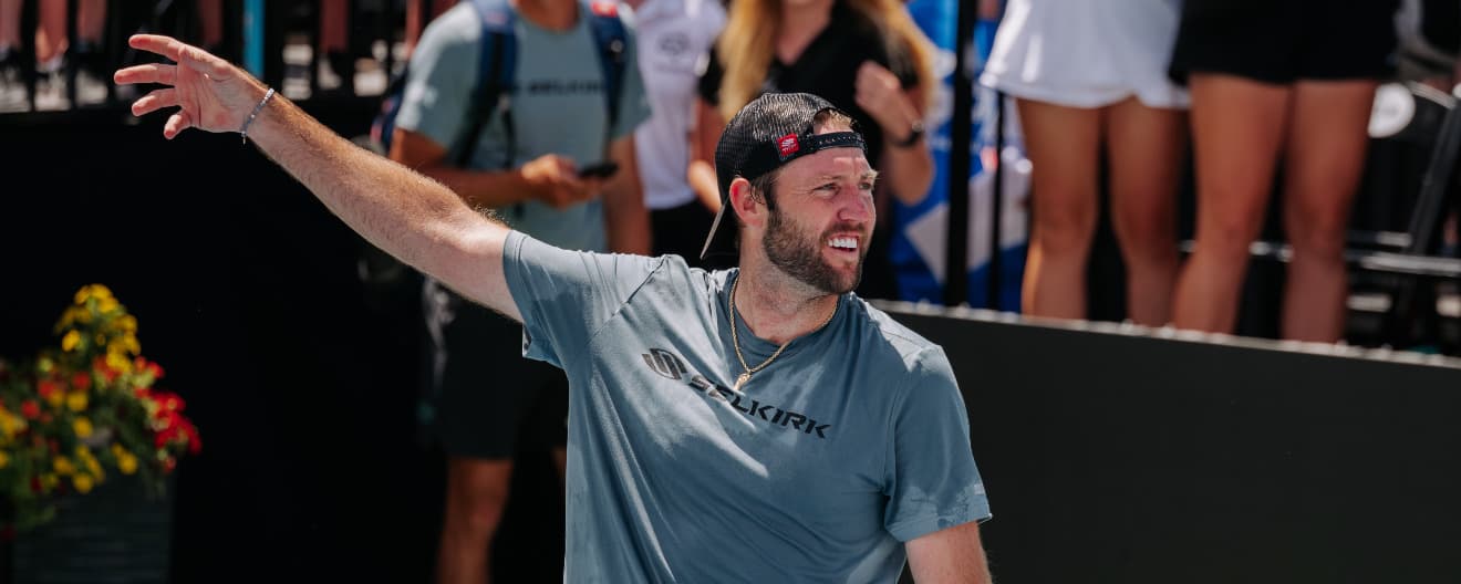 Jack Sock celebrates a pickleball victory.