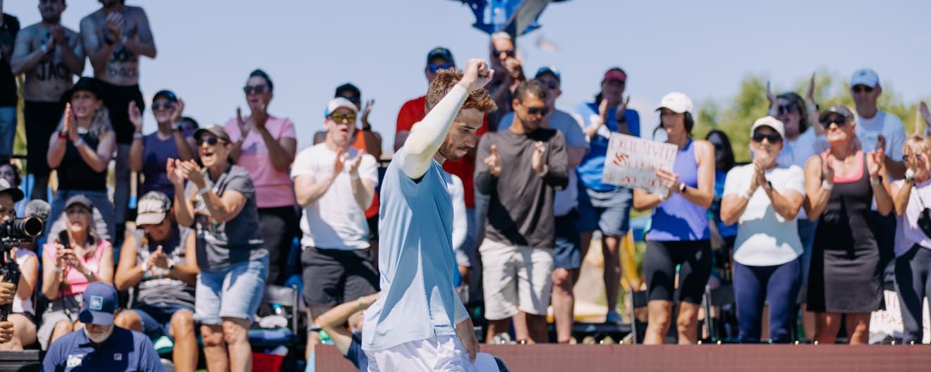 Federico Staksrud celebrates a pickleball victory.