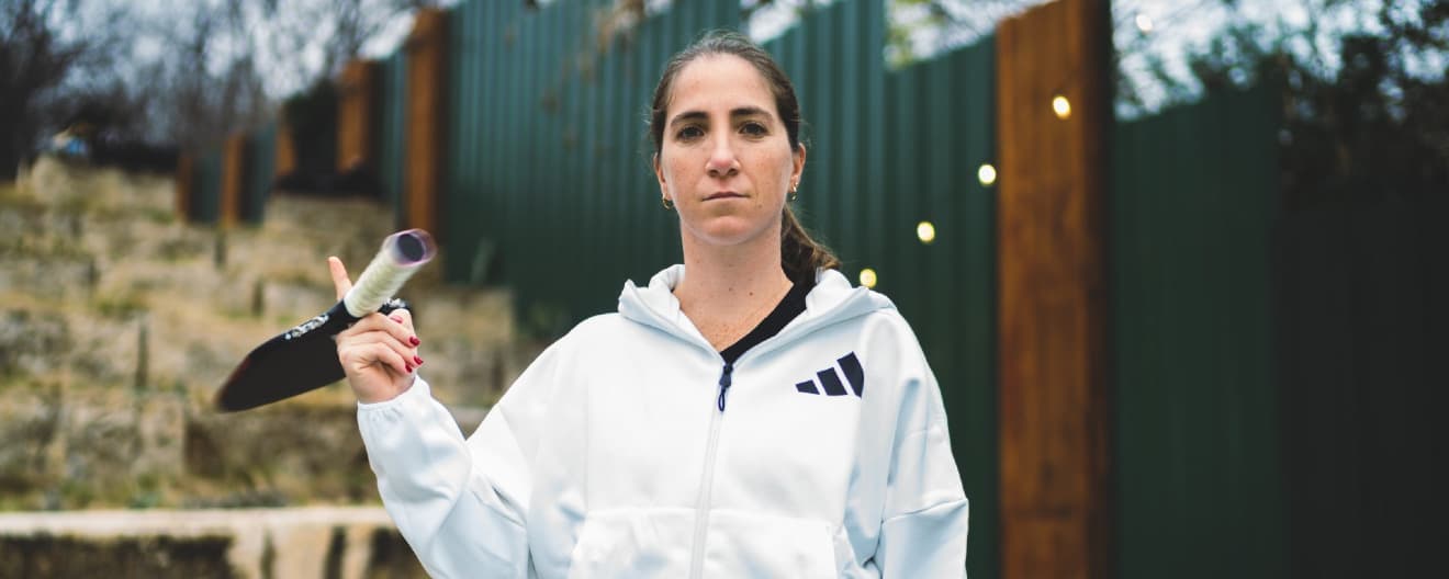 Mari Humber with an adidas Pickleball paddle.