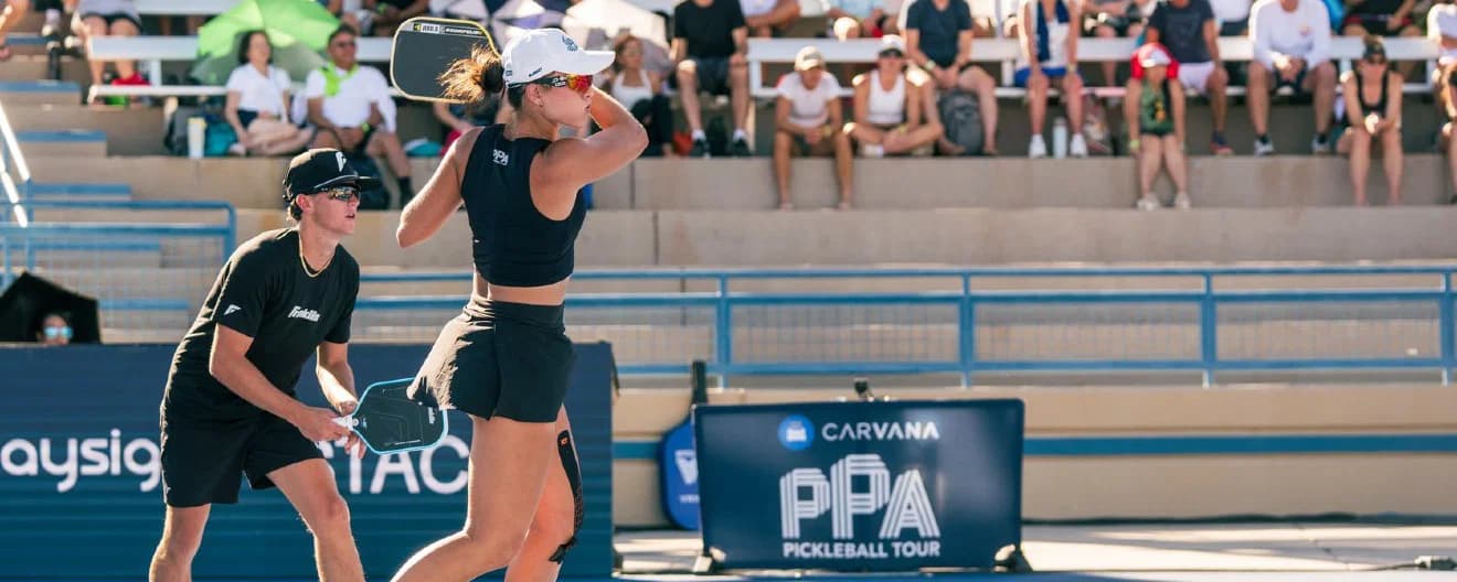 Anna Bright and Hayden Patriquin competing on Championship Sunday in Las Vegas.