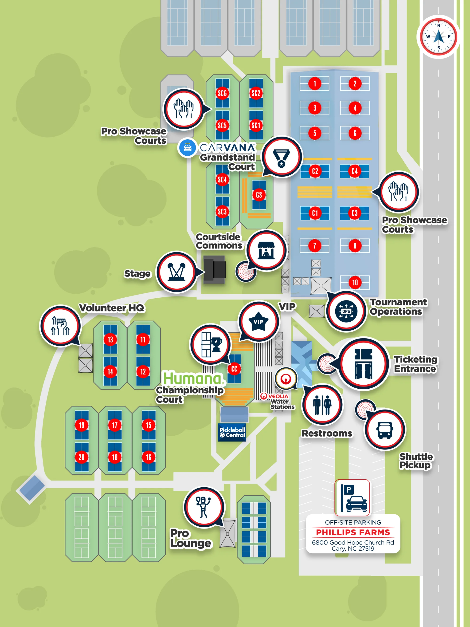 Cary Tennis Park site map