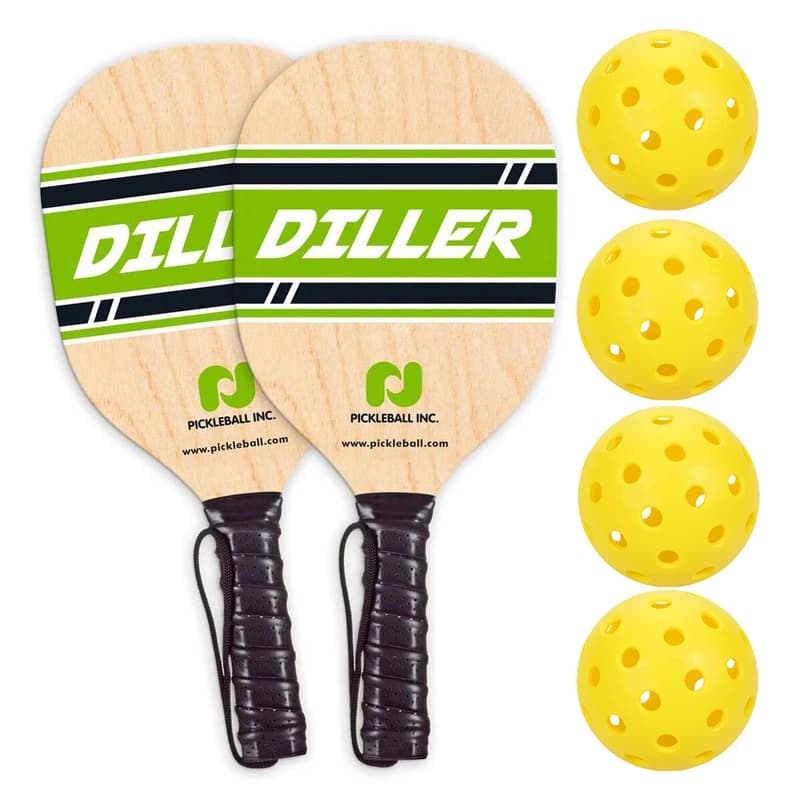 Diller Wood Two Pack with Four Balls pickleball paddle