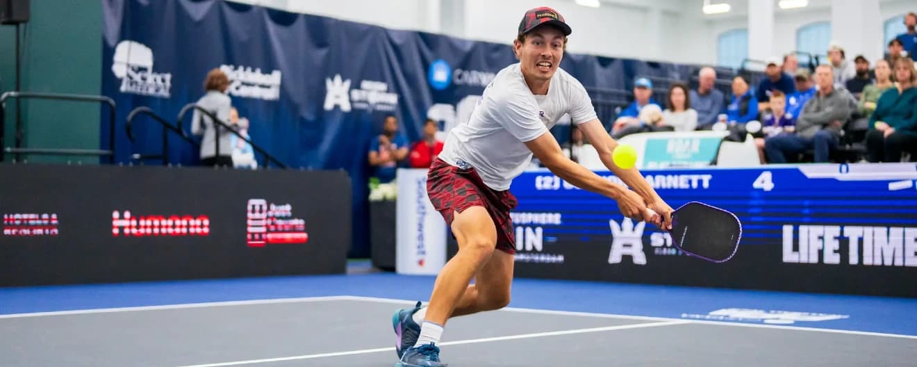 Connor Garnett hits a backhand at the Pickleball Central Indoor USA Championships.