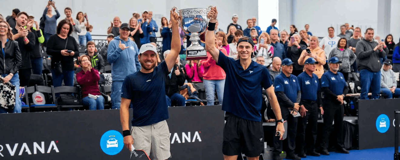 Thomas Wilson and Christian Alshon celebrating their doubles championship in Minnesota.