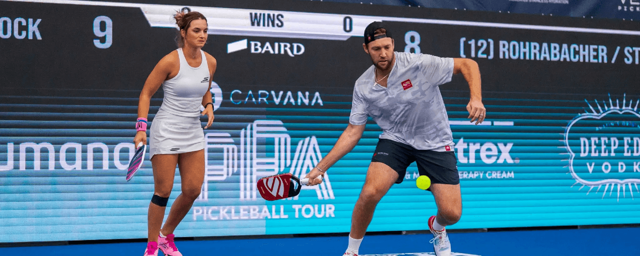 Catherine Parenteau and Jack Sock competing at the Pickleball Central USA Indoor Championships in Minnesota.