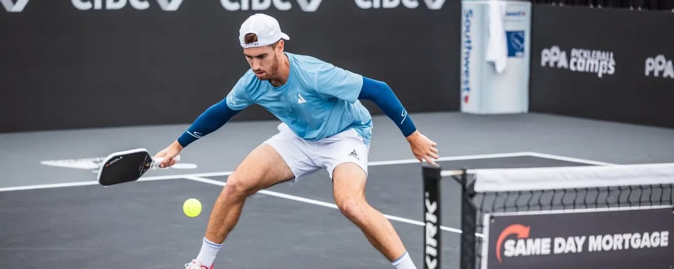 Federico Staksrud plays pickleball singles.