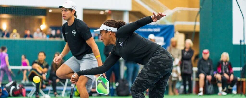 Tyler Loong and Etta Wright playing pickleball at Indoor National Championships.