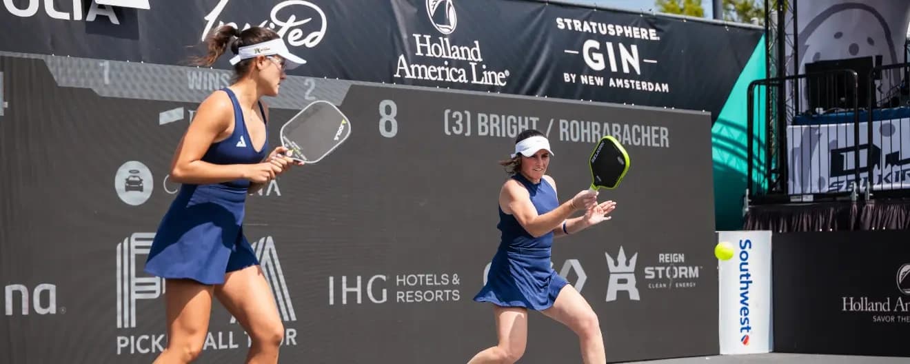 Anna Bright and Rachel Rohrabacher playing pickleball.