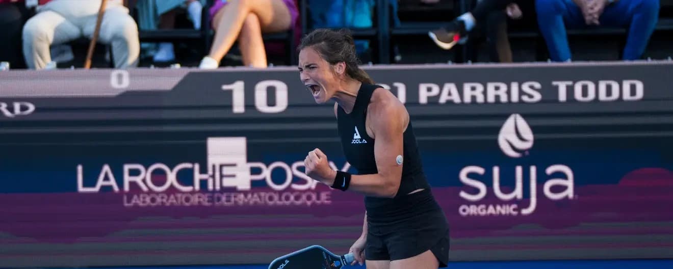 Lea Jansen celebrates a pickleball point.