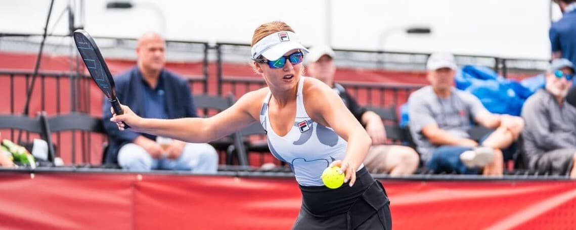 Anna Leigh Waters serving a pickleball