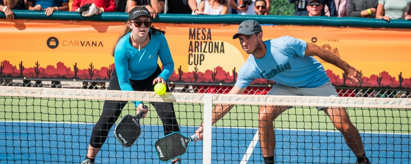 Jorja and JW Johnson competing on the PPA Tour during the 2024 season.