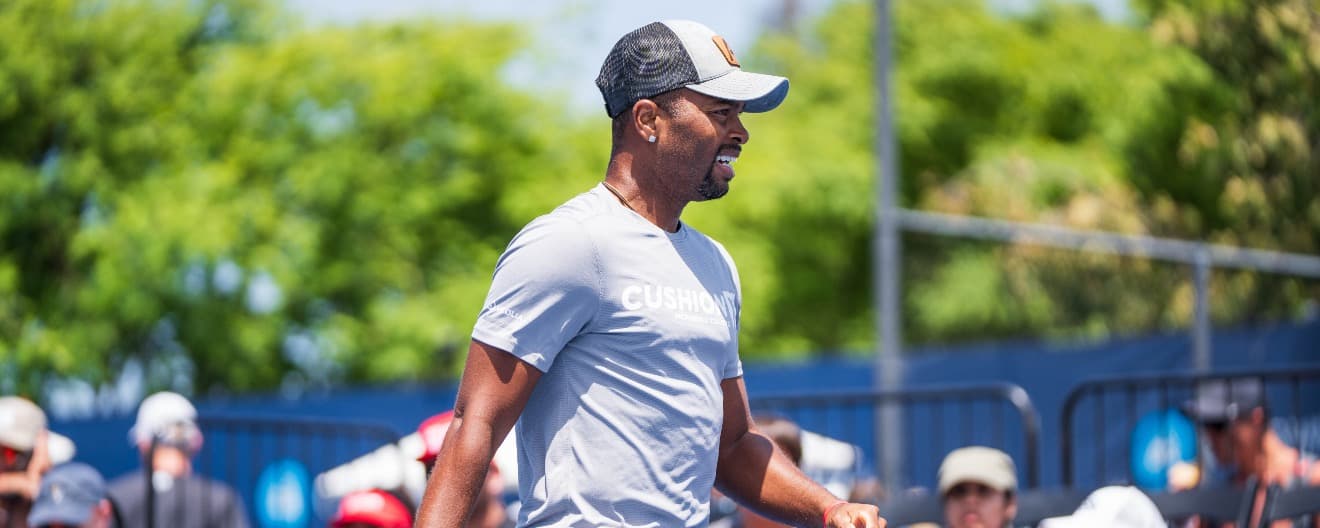 Donald Young competing at the Select Medical Orange County Cup.