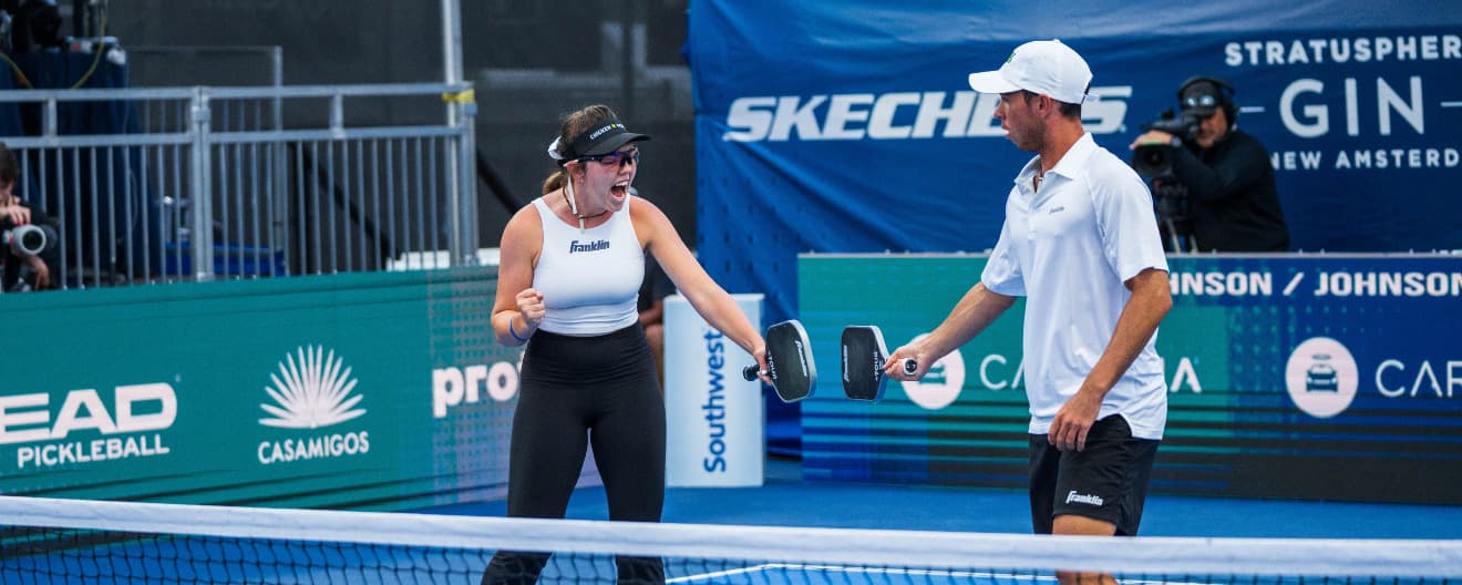 Jorja Johnson and JW Johnson celebrate a point at the Selkirk Kansas City Open.