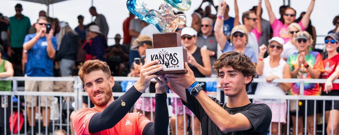Federico Staksrud and Gabriel Tardio celebrating their title at the Selkirk Kansas City Open.