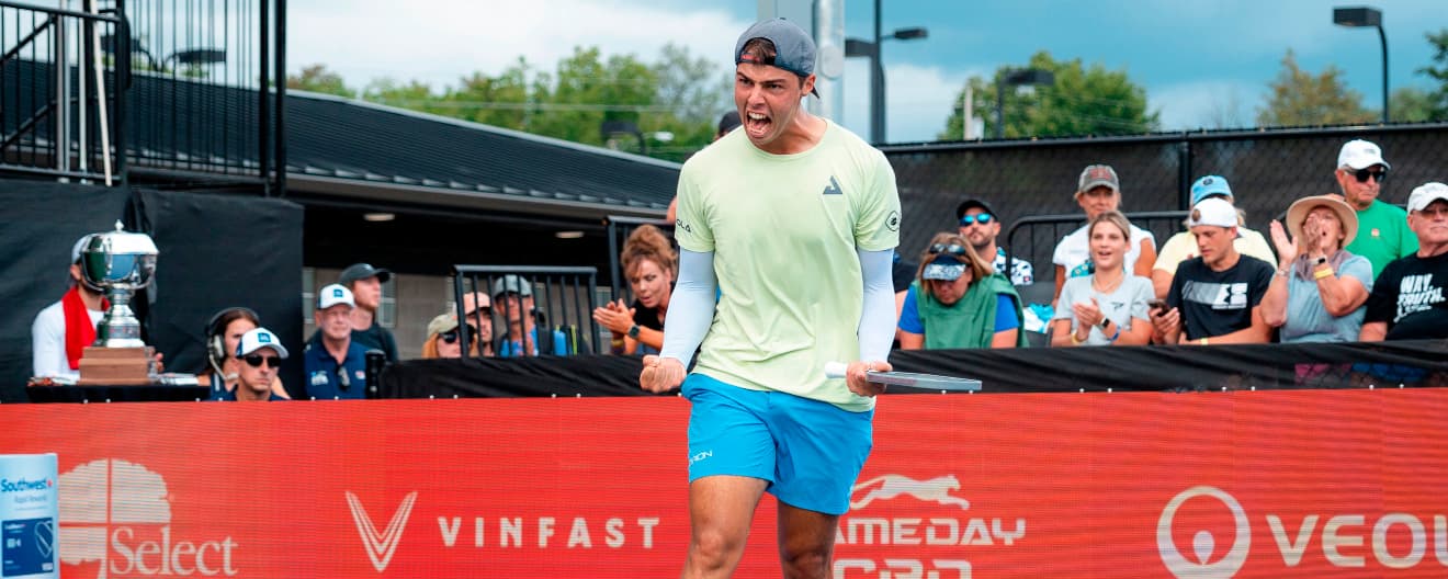 Ben Johns celebrates his men's singles title at the IHG Hotels & Resorts Bristol Open presented by Deep Eddy Vodka.