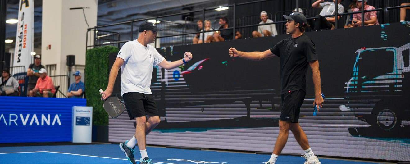 Matt Wright and James Ignatowich celebrate a point at The Picklr Utah Open.
