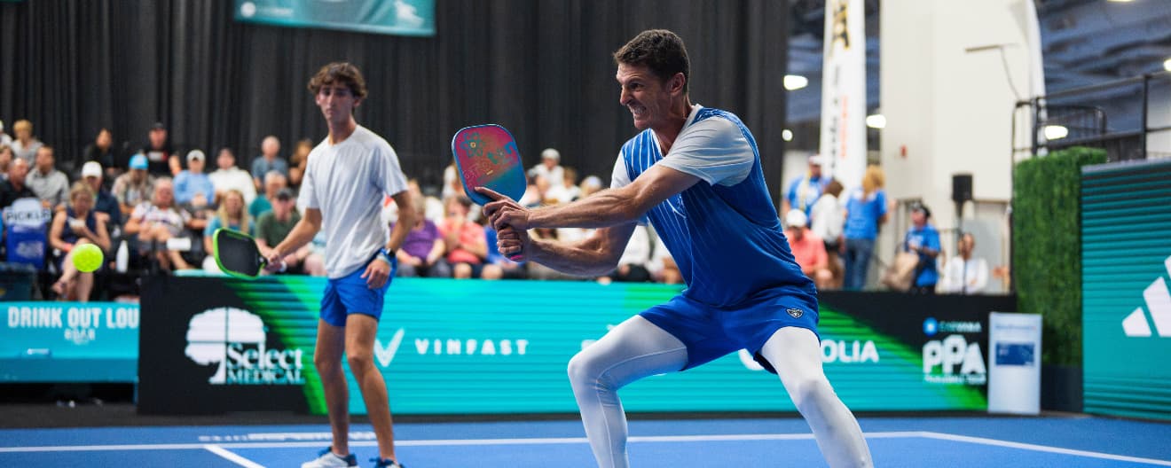 Andrei Daescu and Gabriel Tardio competing at The Picklr Utah Open.