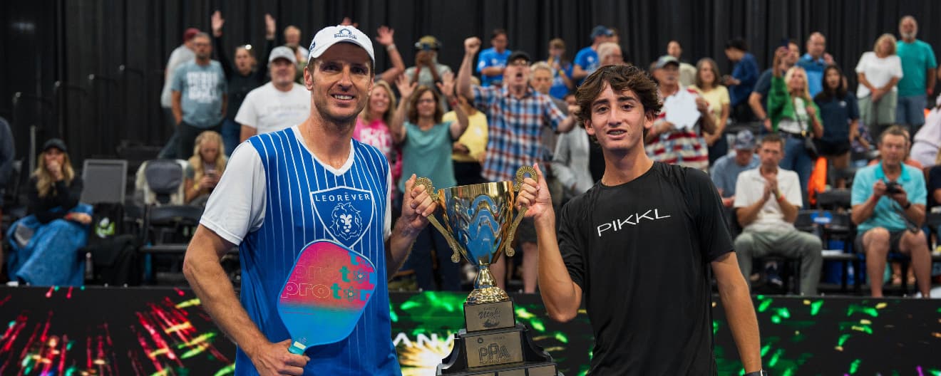 Andrei Daescu and Gabriel Tardio celebrate their men's doubles title at The Pickr Utah Open.