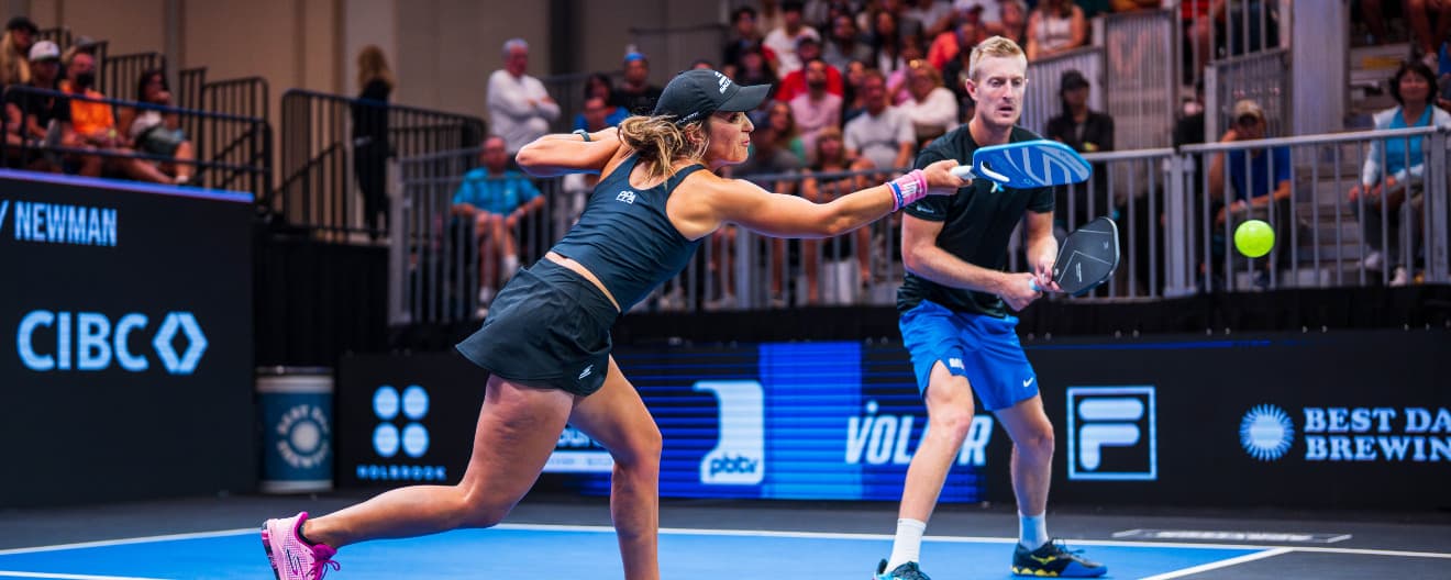 Catherine Parenteau and Riley Newman competing at the Las Vegas Pickleball Cup.