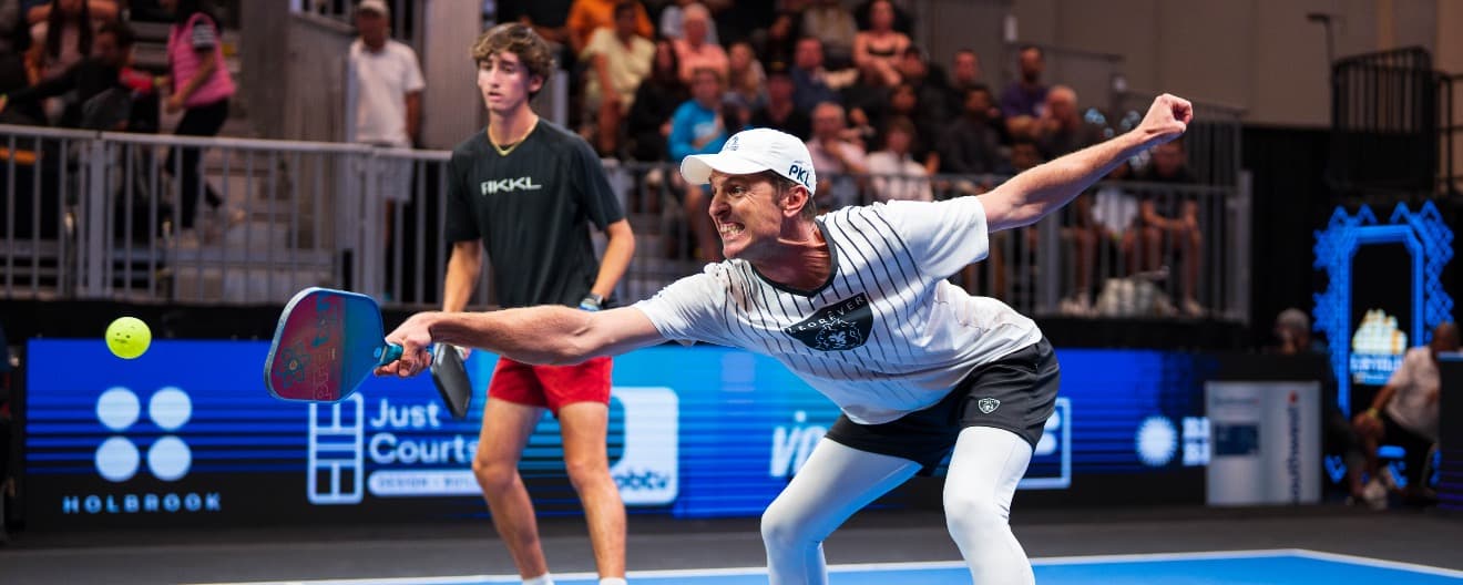 Andrei Daescu and Gabriel Tardio competing at the Las Vegas Pickleball Cup.