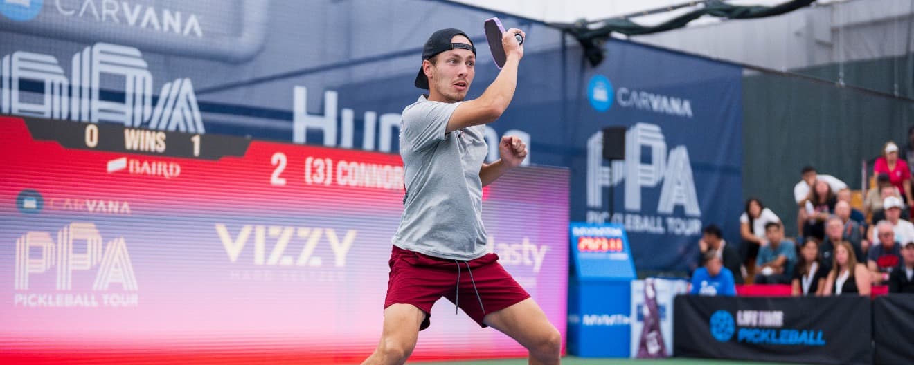 Connor Garnett playing singles on Saturday in Atlanta.