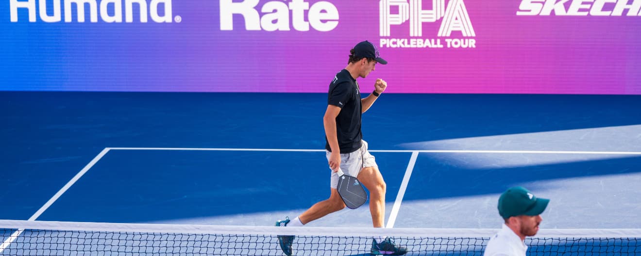 Connor Garnett celebrates a point at the Rate Championships presented by Skechers.