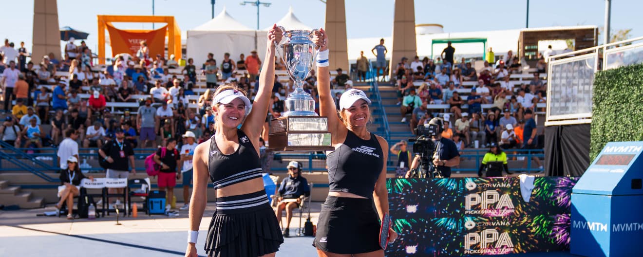 Anna Leigh Waters and Catherine Parenteau celebrate their title at the Rate Championships presented by Skechers.