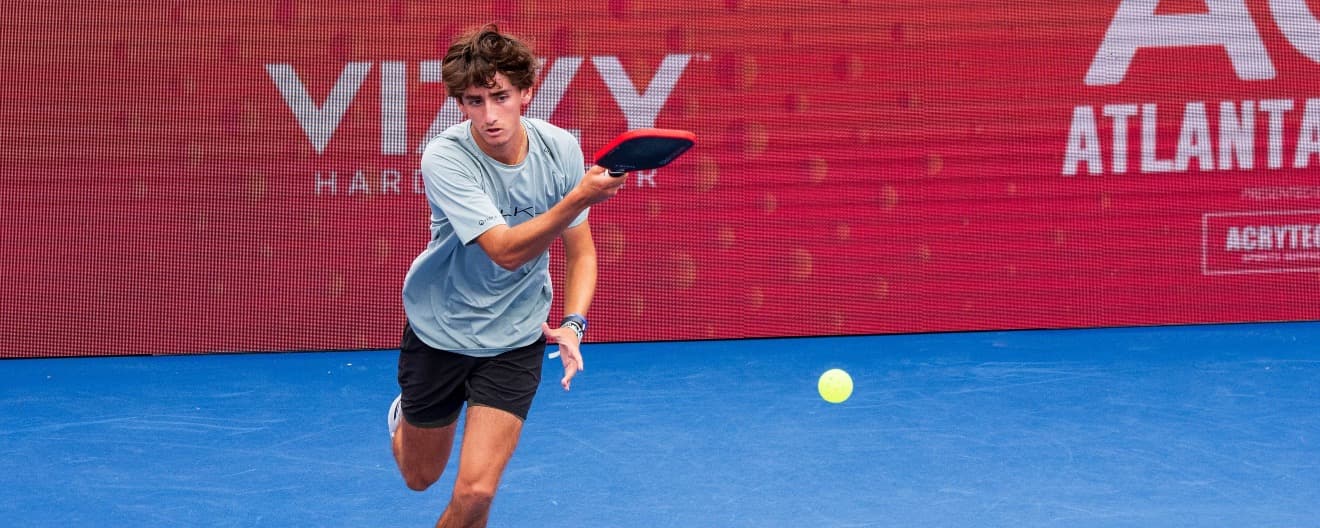 Gabe Tardio hitting a pickleball