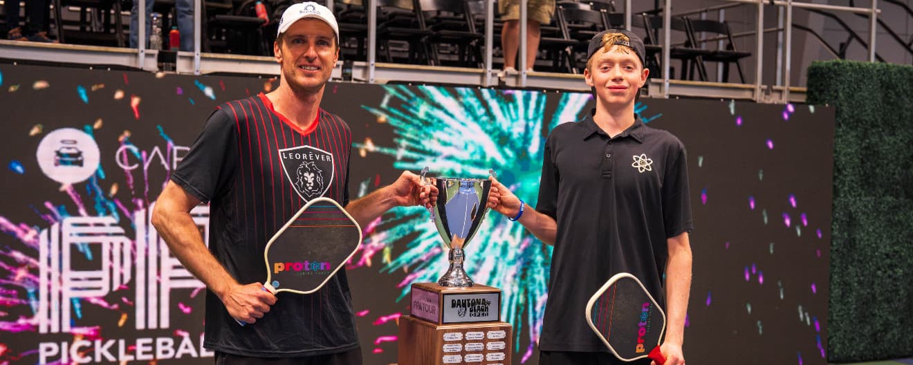 Andrei Daescu and CJ Klinger celebrate their title at the Daytona Beach Open.
