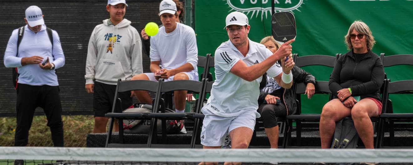 Rafa Hewett hits a pickleball backhand.