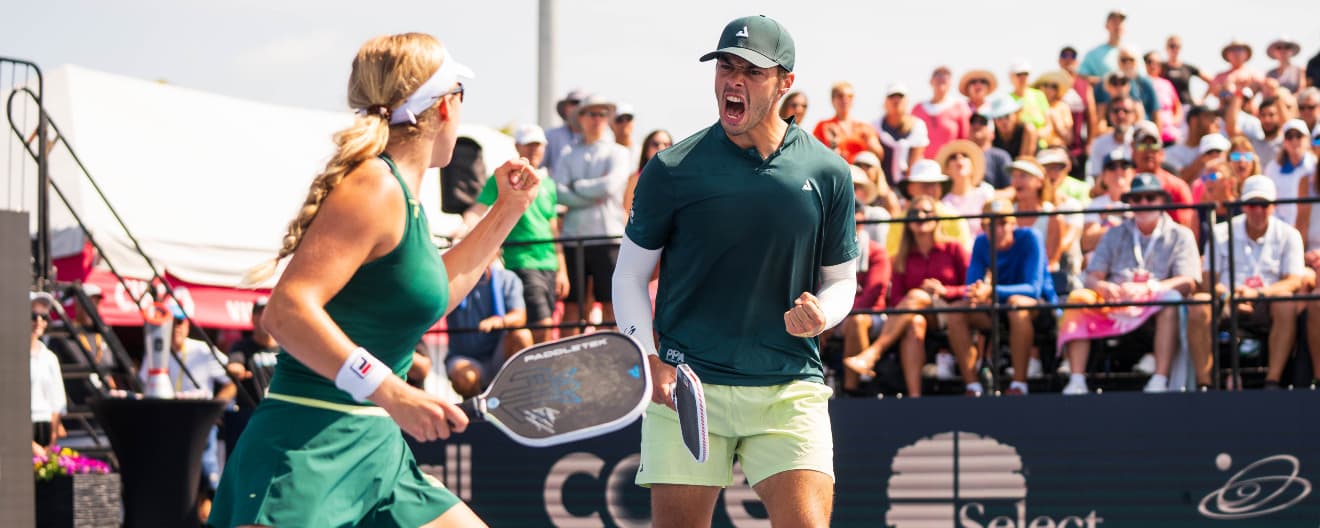 Ben Johns and Anna Leigh Waters competing in mixed doubles at the Veolia Cape Coral Open presented by Proton.