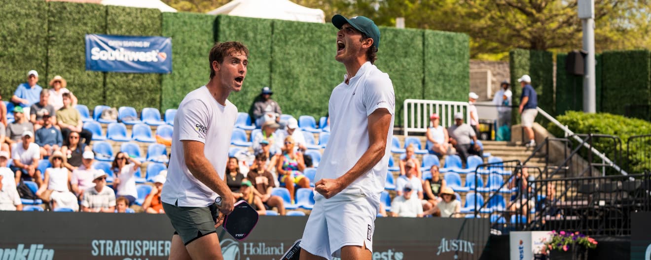 Eric Oncins and Dylan Frazier celebrate a point at the Veolia North Carolina Open.