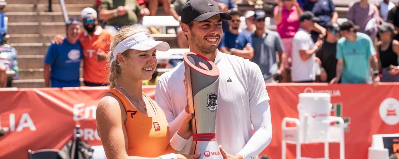 Anna Leigh Waters and Ben Johns celebrating their mixed doubles title on Championship Sunday.