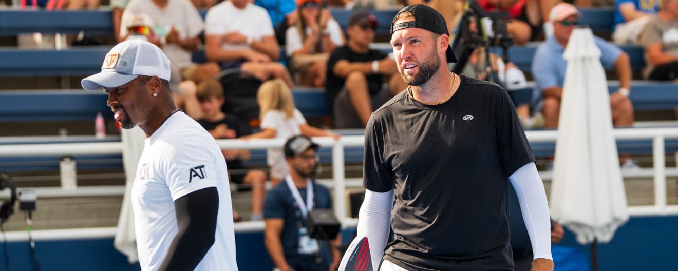 Jack Sock and Donald Young competing at the Veolia Cincinnati Showcase presented by Six Zero.