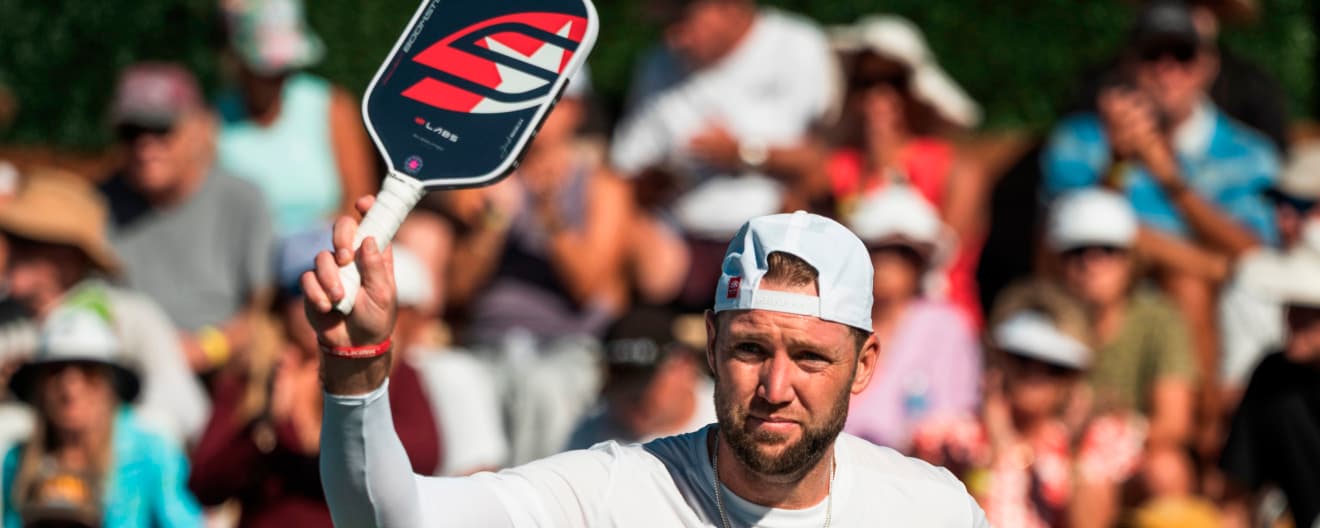 Jack Sock celebrating his men's singles victory at the PPA Masters in Rancho Mirage, CA.
