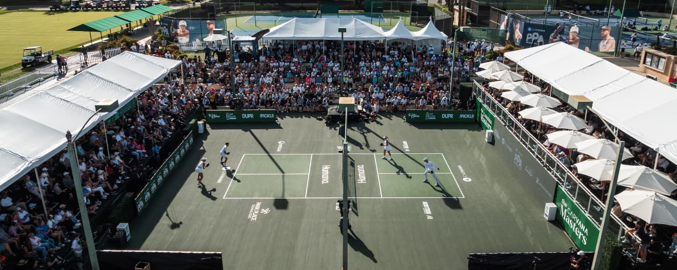 A drone shot of Humana Championship Court from Mission Hills Country Club.