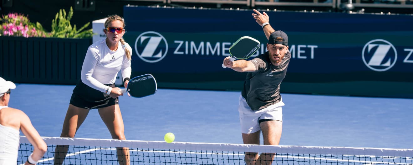 Kate Fahey and Federico Staksrud competing in mixed doubles at the Fasenra Sacramento Open presented by Zimmer Biomet.