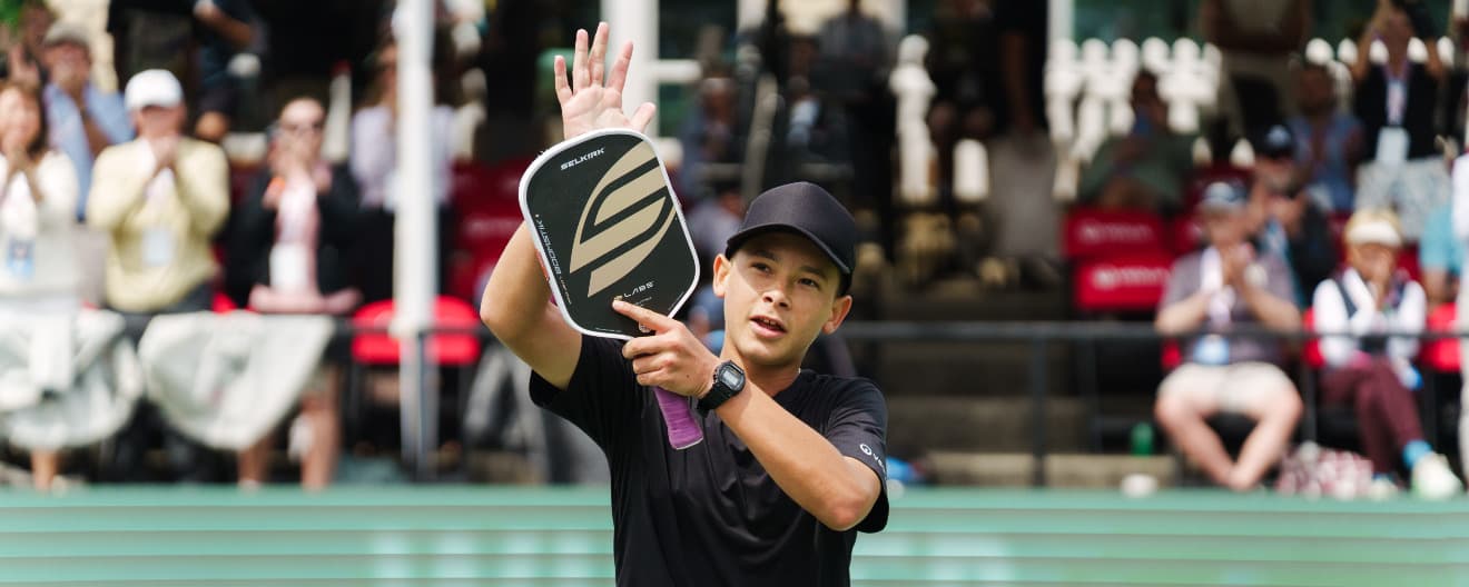 Tama Shimabukuro celebrating a marquee singles victory at the Veolia Atlanta Pickleball Championships.