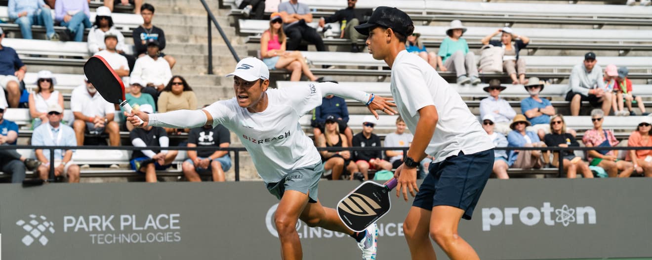 Yuta Funemizu and Tama Shimabukuro competing in men's doubles at the Veolia Atlanta Pickleball Championships.