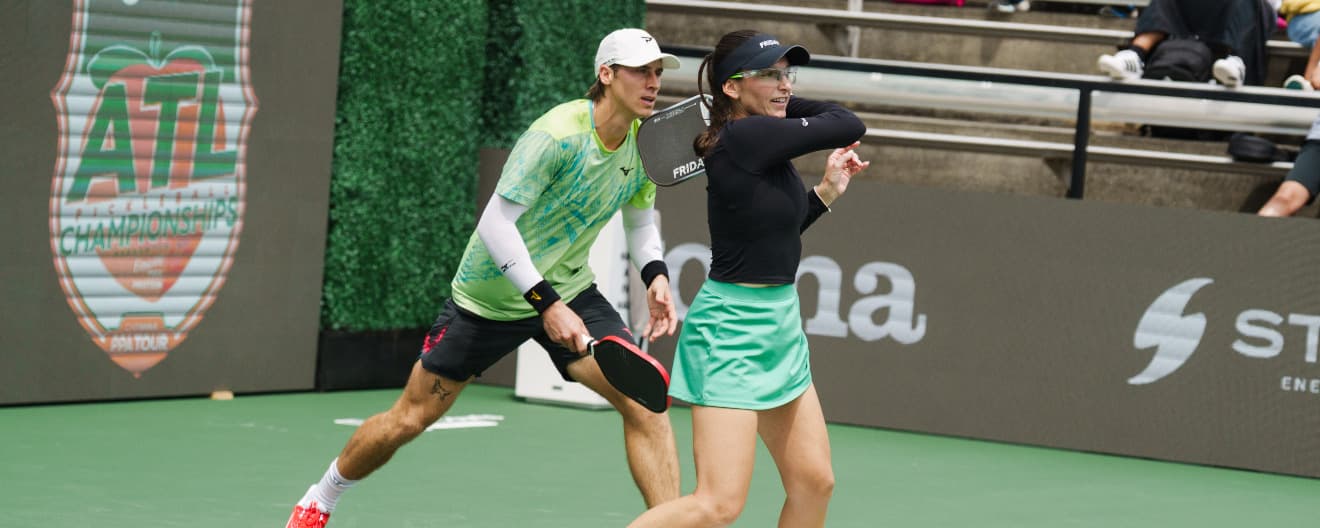 Rachel Rohrabacher and Christian Alshon competing in mixed doubles at the Veolia Atlanta Pickleball Championships.