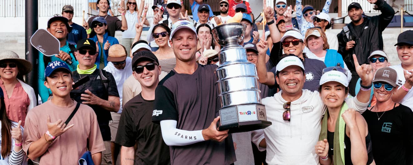 Chris Haworth celebrating his men's singles title at the PPA Tour Finals.
