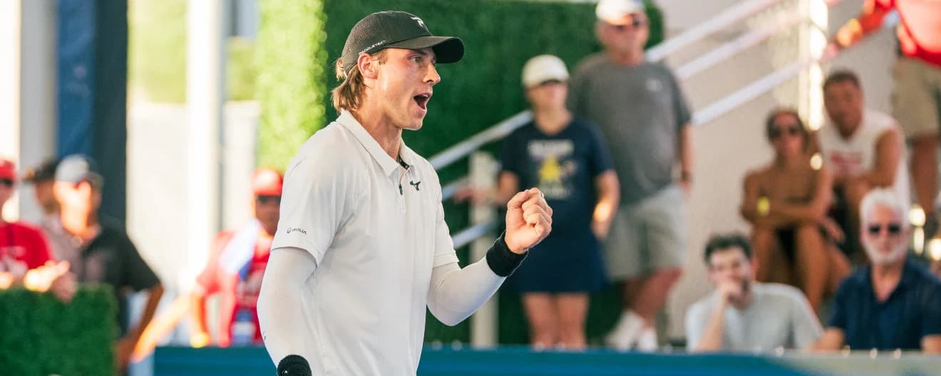 Christian Alshon celebrating a point at the Veolia Arizona Open in Mesa, AZ.
