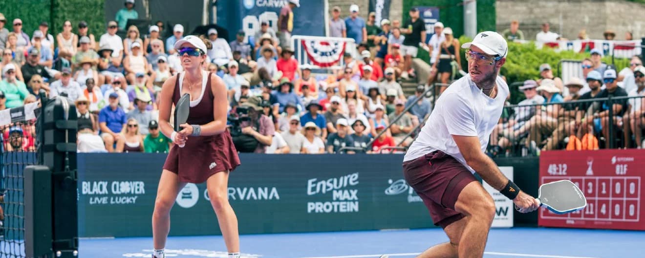 Jorja Johnson and JW Johnson competing at the Veolia Pickleball National Championships in Cary, NC.