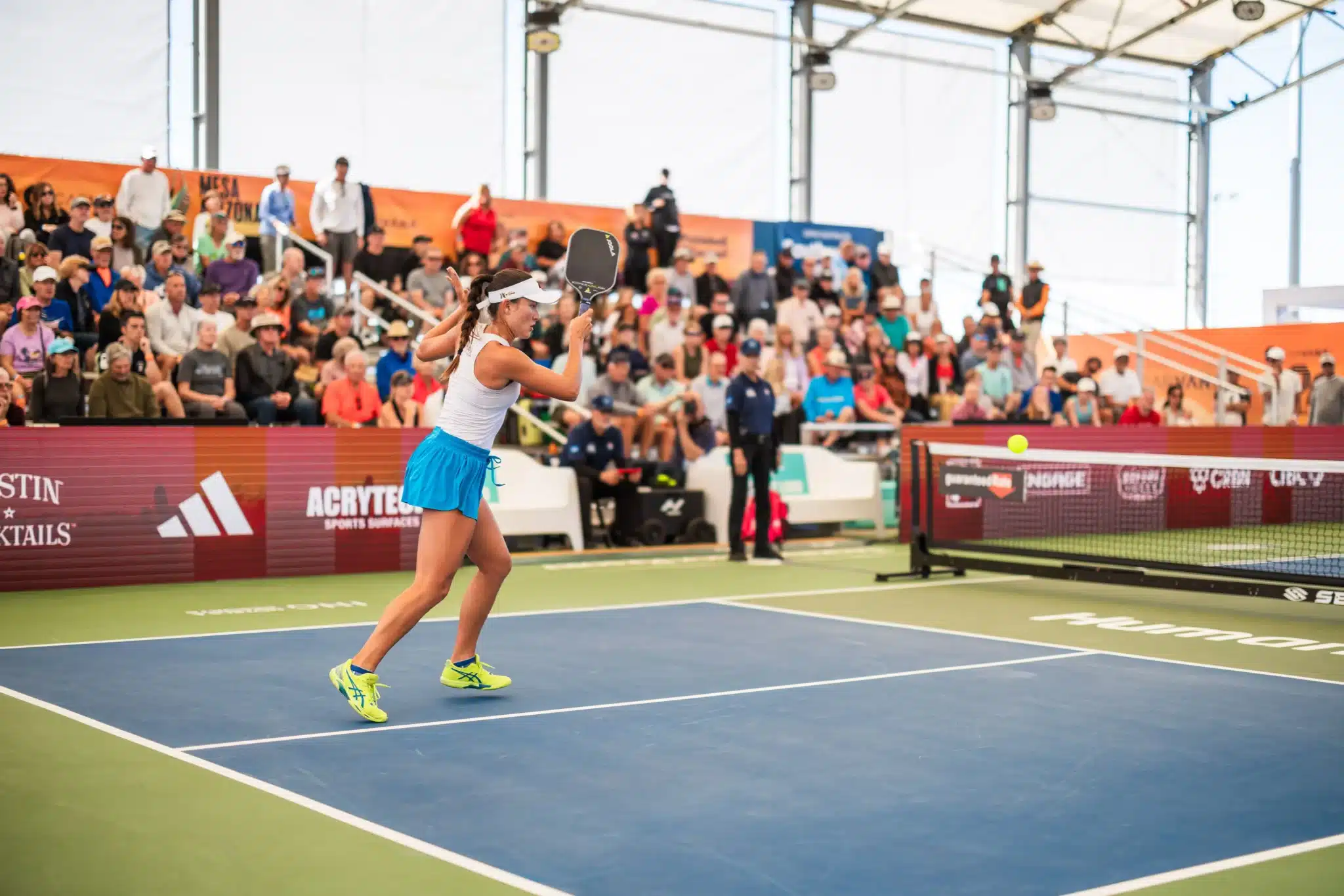 Anna Bright playing in a singles pickleball match